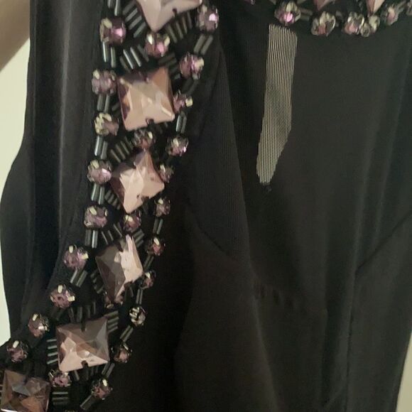 Bebe Jeweled Collar Black Romper Event Party Bling Resort Vacation Club - Picture 7 of 12